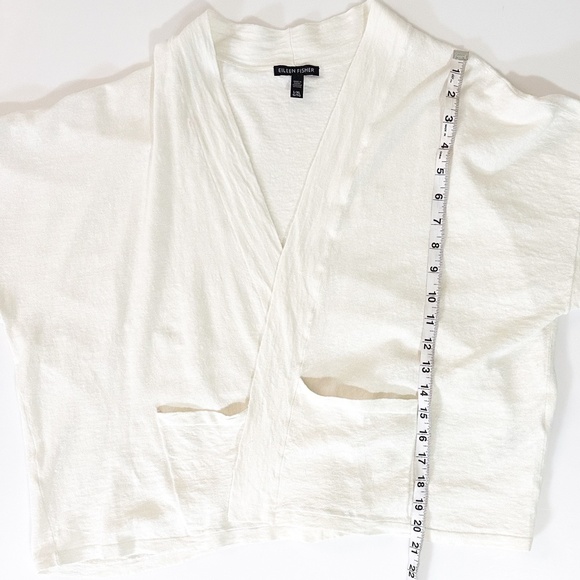 Eileen Fisher Organic Linen Crepe Stretch Boxy 3/4 Sleeve Short Cardigan -XL - Picture 4 of 9
